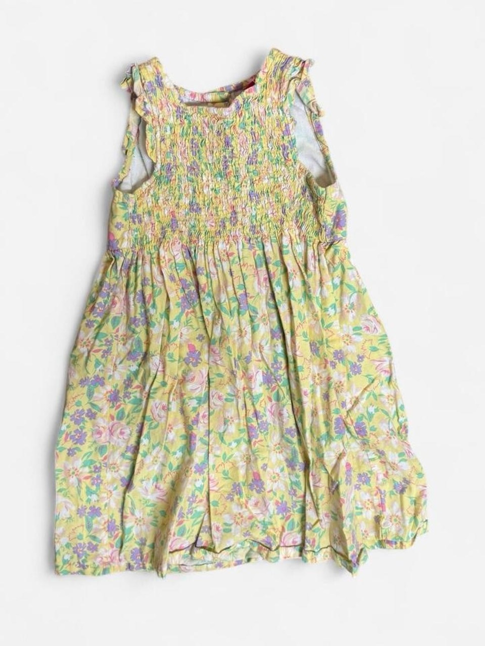 Penelope Mack Yellow Floral Smocked Dress with Pastel Blooms